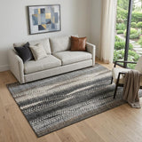 5' X 8' Brown Gray And Ivory Striped Washable Area Rug With UV Protection