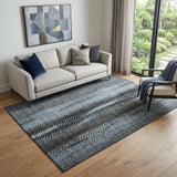 5' X 8' Blue And Gray Striped Washable Area Rug With UV Protection