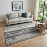 5' X 8' Khaki Ivory And Gray Striped Washable Area Rug With UV Protection