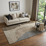 5' X 8' Brown Beige And Blue Abstract Washable Area Rug With UV Protection