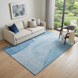 5' X 8' Blue And Ivory Abstract Washable Area Rug With UV Protection