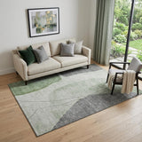 5' X 8' Green Gray And Ivory Abstract Washable Area Rug With UV Protection