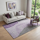 5' X 8' Purple Gray And Ivory Abstract Washable Area Rug With UV Protection