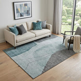 5' X 8' Teal Gray And Ivory Abstract Washable Area Rug With UV Protection