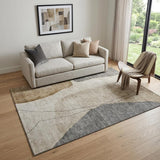 5' X 8' Taupe Beige And Gray Abstract Washable Area Rug With UV Protection