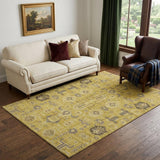 5' X 8' Gold Charcoal And Gray Oriental Washable Area Rug With UV Protection
