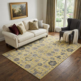 5' X 8' Amber Gray And Charcoal Oriental Washable Area Rug With UV Protection