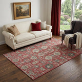 5' X 8' Red Beige And Charcoal Oriental Washable Area Rug With UV Protection