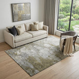 5' X 8' Brown And Ivory Abstract Washable Area Rug With UV Protection