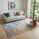 5' X 8' Coral Blue And Ivory Abstract Washable Area Rug With UV Protection