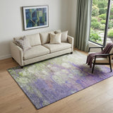 5' X 8' Purple Green And Ivory Abstract Washable Area Rug With UV Protection