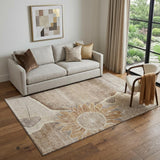 5' X 8' Brown And Beige Floral Washable Area Rug With UV Protection