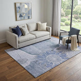 5' X 8' Blue And Ivory Floral Washable Area Rug With UV Protection