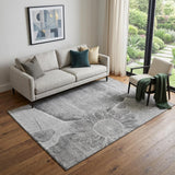 5' X 8' Gray And Silver Floral Washable Area Rug With UV Protection