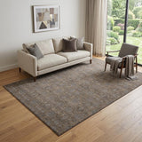 5' X 8' Chocolate Gray And Charcoal Floral Washable Area Rug With UV Protection