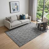 5' X 8' Gray And Silver Floral Washable Area Rug With UV Protection