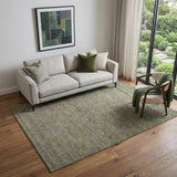 5' X 8' Olive Green And Beige Floral Washable Area Rug With UV Protection