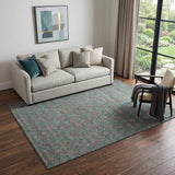 5' X 8' Teal And Beige Floral Washable Area Rug With UV Protection