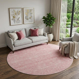 8' Blush And Ivory Floral Washable Round Rug With UV Protection