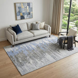 5' X 8' Blue Gray And Ivory Abstract Washable Area Rug With UV Protection