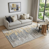 5' X 8' Ivory Gold And Gray Abstract Washable Area Rug With UV Protection