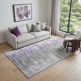 5' X 8' Purple Gray And Ivory Abstract Washable Area Rug With UV Protection