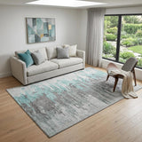 5' X 8' Teal Gray And Ivory Abstract Washable Area Rug With UV Protection