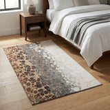 3' X 5' Ivory Gray And Gold Abstract Distressed Washable Area Rug With UV Protection