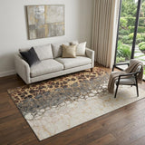 5' X 8' Ivory Gray And Gold Abstract Distressed Washable Area Rug With UV Protection