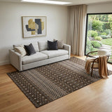 5' X 8' Chocolate And Ivory Tribal Washable Area Rug With UV Protection