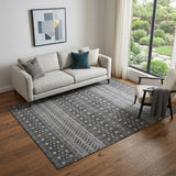 5' X 8' Gray And Silver Tribal Washable Area Rug With UV Protection