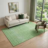 5' X 8' Artichoke Green Gold And Ivory Tribal Washable Area Rug With UV Protection