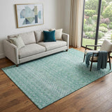 5' X 8' Aqua And Ivory Tribal Washable Area Rug With UV Protection