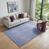 5' X 8' Sky Blue And Ivory Tribal Washable Area Rug With UV Protection
