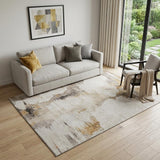 5' X 8' Beige Gray And Ivory Abstract Washable Area Rug With UV Protection