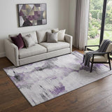 5' X 8' Purple Gray And Ivory Abstract Washable Area Rug With UV Protection