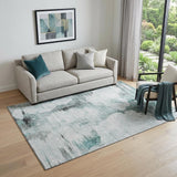 5' X 8' Teal Gray And Ivory Abstract Washable Area Rug With UV Protection