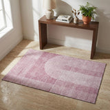 3' X 5' Blush And Ivory Geometric Washable Area Rug With UV Protection