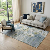 5' X 8' Blue Ivory And Gold Floral Washable Area Rug With UV Protection