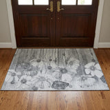 3' X 5' Gray And Silver Floral Washable Area Rug With UV Protection