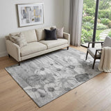5' X 8' Gray And Silver Floral Washable Area Rug With UV Protection