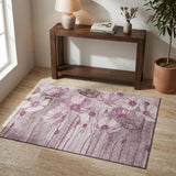 3' X 5' Plum And Ivory Floral Washable Area Rug With UV Protection
