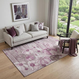 5' X 8' Plum And Ivory Floral Washable Area Rug With UV Protection