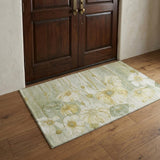3' X 5' Sage Gold And Ivory Floral Washable Area Rug With UV Protection