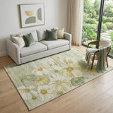 5' X 8' Sage Gold And Ivory Floral Washable Area Rug With UV Protection