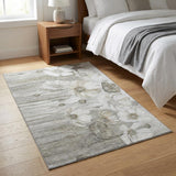3' X 5' Taupe And Ivory Floral Washable Area Rug With UV Protection
