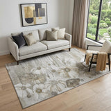 5' X 8' Taupe And Ivory Floral Washable Area Rug With UV Protection
