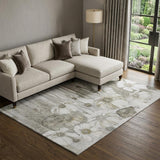 8' X 10' Taupe And Ivory Floral Washable Area Rug With UV Protection
