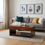 85" Chestnut Solid Wood Frame Coffee Table With Four Drawers