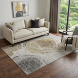 5' X 8' Taupe Brown And Ivory Faux Bois Washable Area Rug With UV Protection